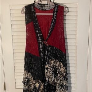 Lee Andersen Art To Wear Asymmetrical Red and Black Patchwork Cut Long Vest
